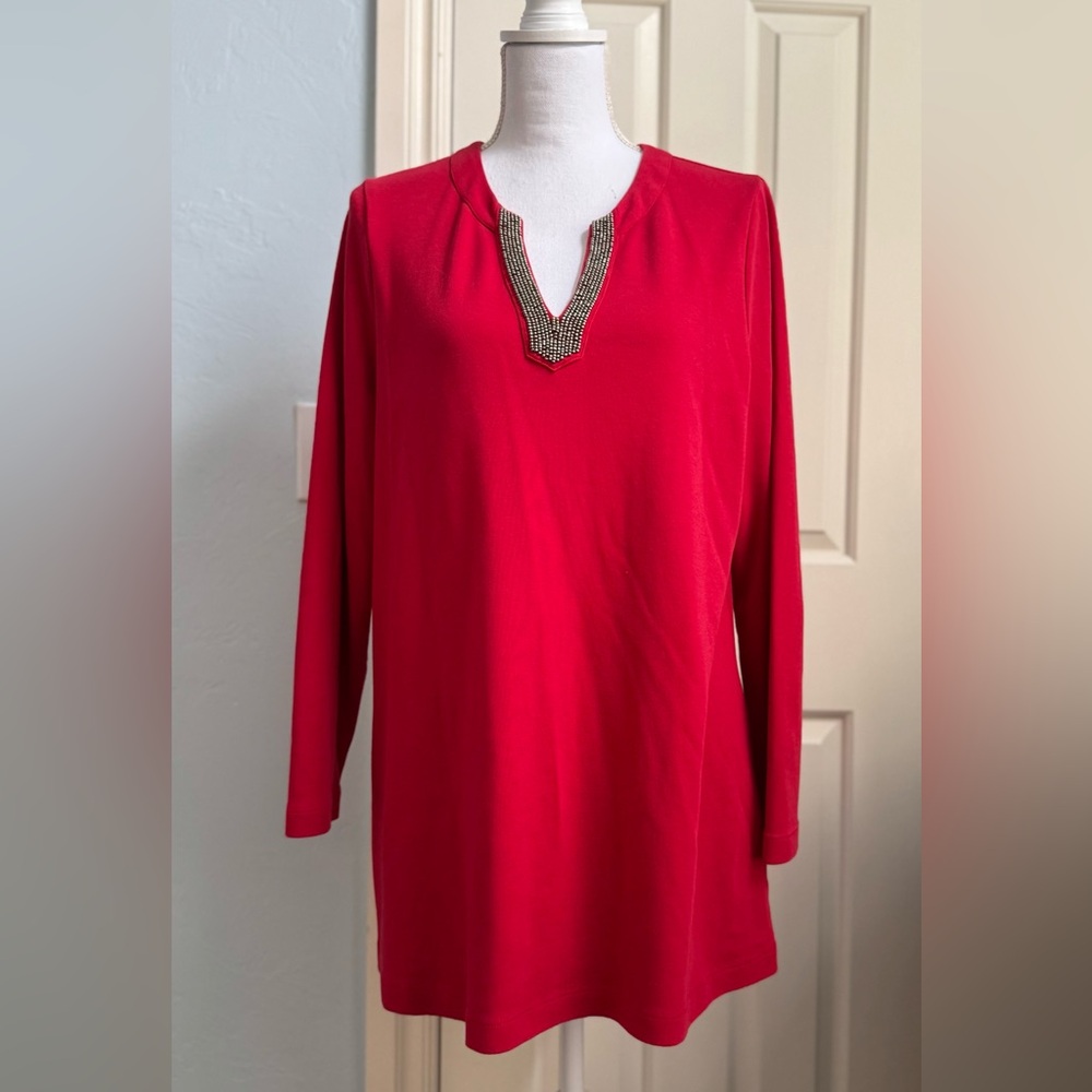 Chico's Red Relaxed Tunic Top